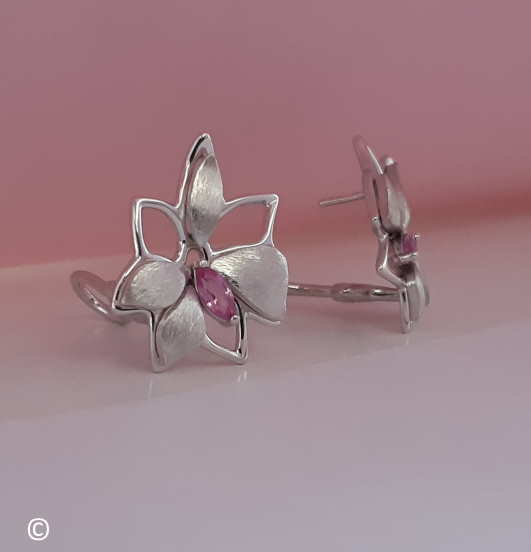 Boucles D’oreilles Petite Fleur Saphir Rose