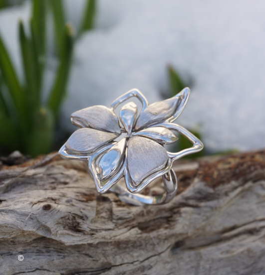 Bague Grande Fleur Mat Et Brillant